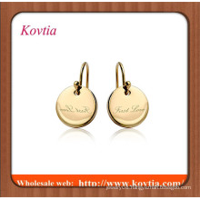 Gold jewellery online thin initial letter flat gold disc charm earring